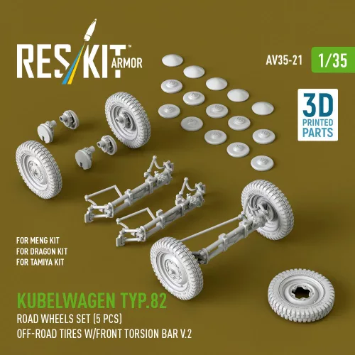 ResKit Models Kübelwagen Typ 82 – 5 kerék, terepgumi, első torziós rúd V2