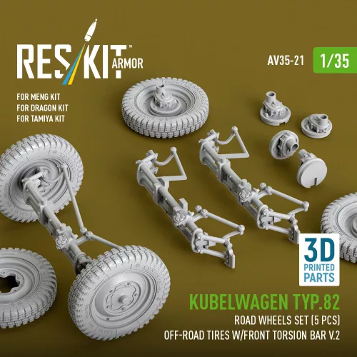 ResKit Models Kübelwagen Typ 82 – 5 kerék, terepgumi, első torziós rúd V2