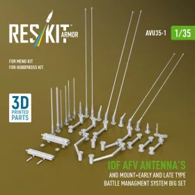   ResKit Models IDF AFV antenna's and mount+early and late type battle managment system big set (3D Printed) - antennák és rögzítőelemek