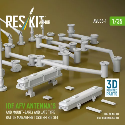ResKit Models IDF AFV antenna's and mount+early and late type battle managment system big set (3D Printed) - antennák és rögzítőelemek