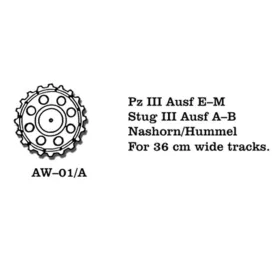   Friulmodel Tracks for Pz III (E-M) / Stug III (A-B) Nashorn 36 cm breit Nashorn 36 cm breit - Pz III Ausf.E–M / StuG III Ausf.A–B / Nashorn / Hummel – fém kerékkészlet