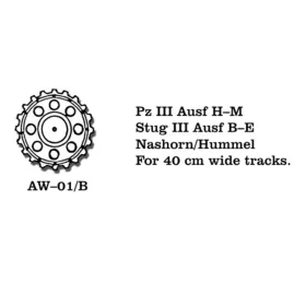   Friulmodel Tracks for Pz III (E-M) / Stug III (A-B) Nashorn 40 cm breit Nashorn 40 cm breit - Pz III Ausf.H–M / StuG III Ausf.B–E / Nashorn / Hummel – fém kerékkészlet