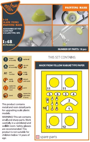 Clear Prop Accessories I-16 (late version) painting mask for CP kit - I-16 – kabin- és ablakmaszk, késői változathoz, Clear Prop maketthez