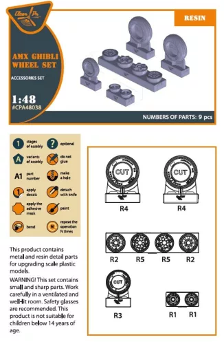 Clear Prop Accessories AMX Ghibli wheel set for Kinetic, HobbyBoss kits - kerékkészlet, Kinetic / HobbyBoss makettekhez