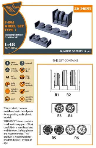 Clear Prop Accessories F-86A wheel set type 1 for CP kits - kerékkészlet, 1. típus, Clear Prop maketthez