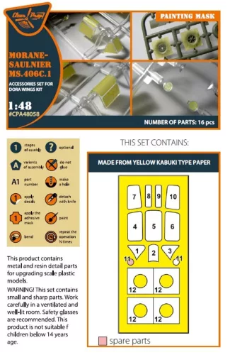 Clear Prop Accessories Morane-Saulnier MS.406C.1 painting mask for Dora Wings kit - kabin- és ablakmaszk