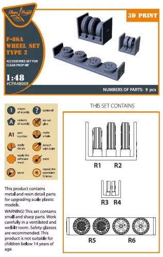 Clear Prop Accessories F-86A wheel set type 2 for CP kits - kerékkészlet, 2. típus, Clear Prop maketthez