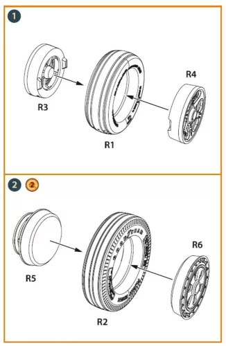 Clear Prop Accessories F-86A wheel set type 2 for CP kits - kerékkészlet, 2. típus, Clear Prop maketthez
