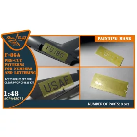   Clear Prop Accessories F-86A – előre kivágott szám- és feliratfestő maszkok, Clear Prop CP4825 maketthez