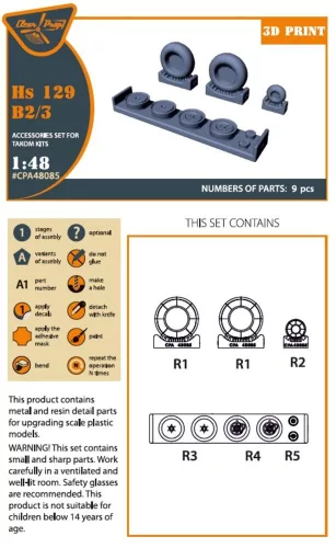 Clear Prop Accessories Hs 129B2/3 Wheels set (weighted) for Takom kit - terhelt állapotú kerékkészlet