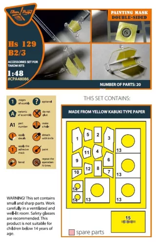 Clear Prop Accessories Hs 129B2/3 double-sided painting mask for Takom kit - kétoldalas kabinmaszk