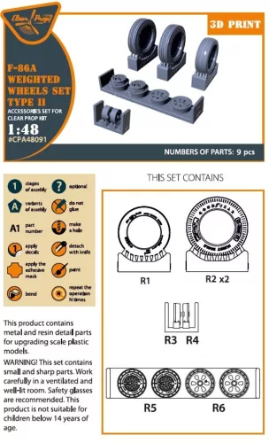 Clear Prop Accessories F-86A Wheels set (weighted) type 2 for CP kits - terhelt állapotú kerékkészlet, 2. típus