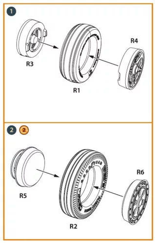 Clear Prop Accessories F-86A Wheels set (weighted) type 2 for CP kits - terhelt állapotú kerékkészlet, 2. típus