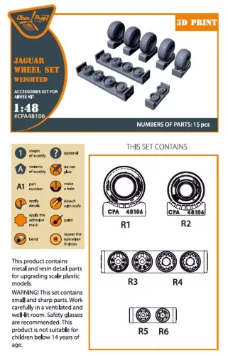 Clear Prop Accessories Jaguar Wheels set (weighted) for Airfix kit - terhelt állapotú kerékkészlet