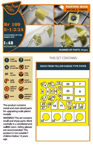 Clear Prop Accessories Bf-109E-1/3/3a double-sided painting mask for Wingsy Kits - kétoldalas kabinmaszk