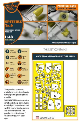 Clear Prop Accessories Spitfire Tr.9 double-sided painting mask for Airfix kit - kétoldalas kabinmaszk