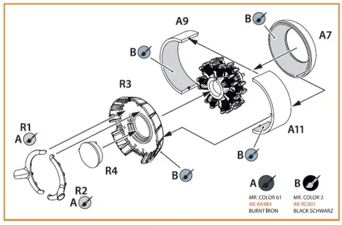 Clear Prop Accessories Ki-51 Sonia (minden változat) – gyanta kipufogócsonkok és motorhűtő zsaluk, Clear Prop CP72011/CP72012/CP72013 makettekhez