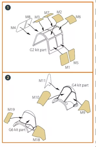 Clear Prop Accessories Hawk H-75 M/N/O painting mask for CP kits CP72021/CP72022/CP72029 - kabin- és ablakmaszk, Clear Prop CP72021/CP72022/CP72029 maketthez