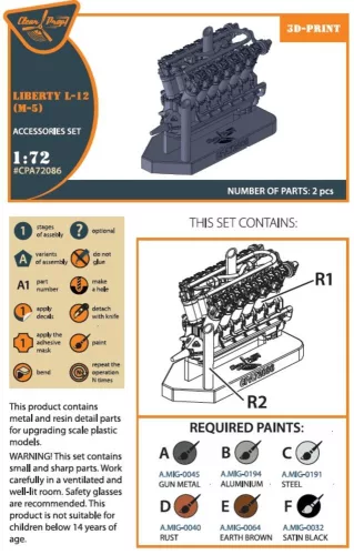 Clear Prop Accessories Liberty L-12 engine set 3D print - 3D nyomtatott motorkészlet
