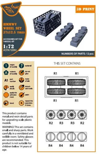Clear Prop Accessories HMMWV Wheel set 37x12,5 Tires for T-Model kits - kerékkészlet 37×12,5 méretű gumiabroncsokkal