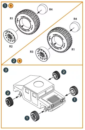 Clear Prop Accessories HMMWV Wheel set 37x12,5 Tires for T-Model kits - kerékkészlet 37×12,5 méretű gumiabroncsokkal