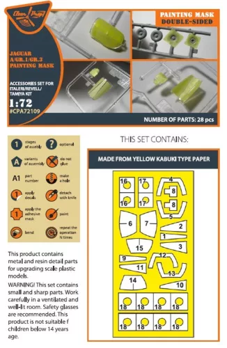 Clear Prop Accessories Jaguar A/GR.1/GR.3 painting mask for Italeri/Revell/Tamiya kits - kabin- és ablakmaszk, Italeri / Revell / Tamiya makettekhez
