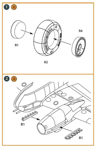 Clear Prop Accessories Me-410 B-1/U2/U4/R4 wheel set and exhausts for Airfix kit - kerékkészlet és kipufogócsonkok
