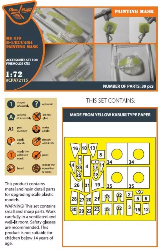 Clear Prop Accessories Me-410 B-1/U2/U4/R4 painting mask for Finemolds kits - kabin- és ablakmaszk
