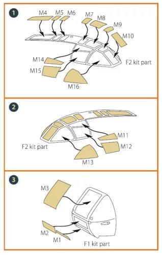 Clear Prop Accessories Me-410 B-1/U2/U4/R4 painting mask for Finemolds kits - kabin- és ablakmaszk
