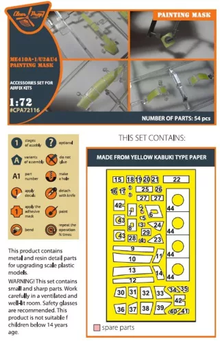 Clear Prop Accessories Me-410 B-1/U2/U4/R4 painting mask for Airfix kit - kabin- és ablakmaszk