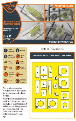 Clear Prop Accessories Me-262B-1A/U1 painting mask for REVELL kit - kabin- és ablakmaszk