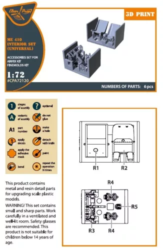 Clear Prop Accessories Me-410 B-1/U2/U4/R4 interior for Airfix, Finemolds kits - belsőtér-részletező készlet, Airfix / Fine Molds makettekhez