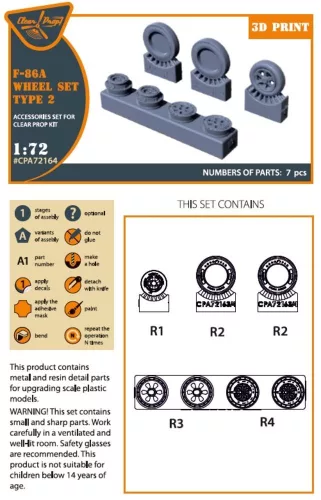 Clear Prop Accessories F-86A wheel set type 2 for CP kits - kerékkészlet, 2. típus, Clear Prop maketthez