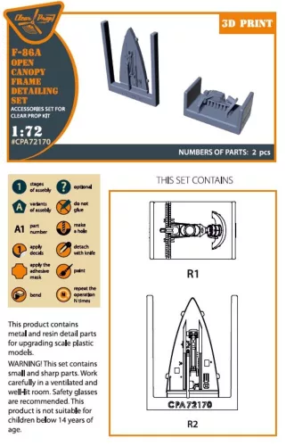 Clear Prop Accessories F-86A Open canopy frame detailing set for CP kits - nyitott kabintetőkeret-részletező készlet