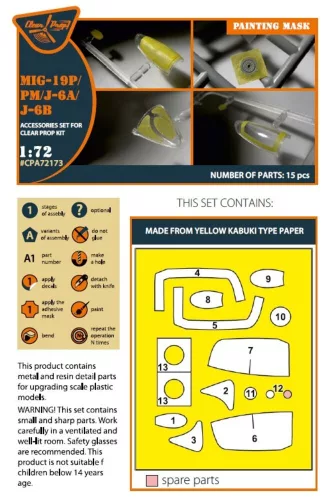 Clear Prop Accessories MiG-19P/PM/J-6A/J-6B painting mask for CP kits - kabin- és ablakmaszk