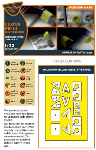 Clear Prop Accessories Culver PQ-14 (all versions) painting mask for CP kits - Culver PQ-14 (minden változat) – kabin- és ablakmaszk