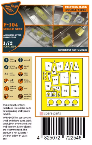 Clear Prop Accessories F-104 Single seat double-sided painting mask for Fine Molds - kétoldalas kabinmaszk