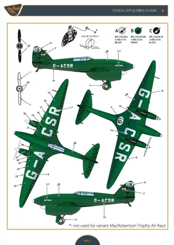Clear Prop Accessories DH.88 Comet G-ACSR – MacRobertson Trophy Air Race, matricakészlet, Mikromir kit maketthez