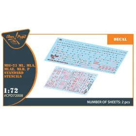   Clear Prop Accessories MiG-23ML, MLA, MLD, P, MLAE standard stencils for CP kits and other - szabványos stencil- és adatfelirat-matricák