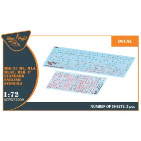   Clear Prop Accessories MiG-23ML, MLA, MLD, P, MLAE – szabványos angol nyelvű stencil- és adatfelirat-matricák
