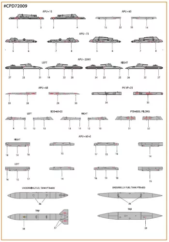 Clear Prop Accessories MiG-23ML, MLA, MLD, P, MLAE – szabványos angol nyelvű stencil- és adatfelirat-matricák