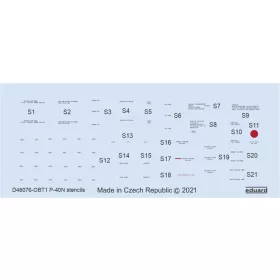   Eduard Accessories P-40N stencils 1/48 for HASEGAWA - stencil- és adatfelirat-matricák