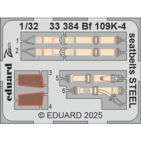   Eduard Accessories Bf 109K-4 seatbelts STEEL 1/32 for Kotare - acél fotómaratott biztonsági övek
