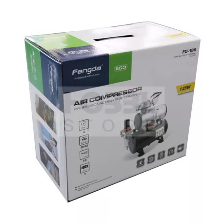 Fengda Airbrush mini compressor with air reservoir- Mini csendes - egyhengeres levegőtartályos (3L) airbrush kompresszor FD-186