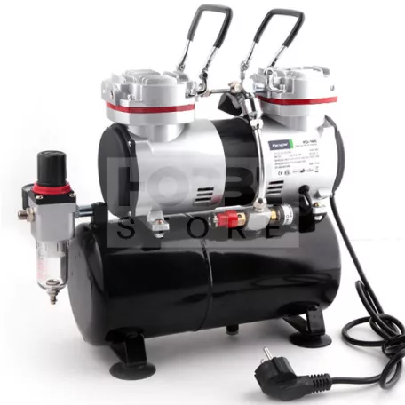Fengda Airbrush mini compressor with air reservoir- Mini csendes - kéthengeres levegőtartályos (3.5L) airbrush kompresszor FD-196