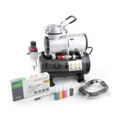   Airbrush készlet egyhengeres mini levegőtartályos kompresszoral - Airbrush Set Fengda FD-130 with compressor FD186K