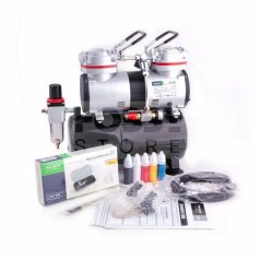   Airbrush készlet kéthengeres mini levegőtartályos kompresszoral - Airbrush Set Fengda FD-130 with compressor FD196K