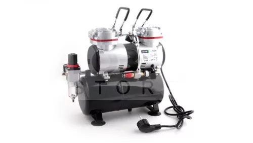 Airbrush készlet kéthengeres mini levegőtartályos kompresszoral - Airbrush Set Fengda FD-130 with compressor FD196K