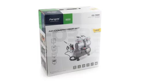 Airbrush készlet kéthengeres mini levegőtartályos kompresszoral - Airbrush Set Fengda FD-130 with compressor FD196K