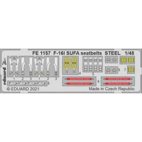   Eduard Accessories F-16I SUFA seatbelts STEEL 1/48 for KINETIC - acél fotómaratott biztonsági övek